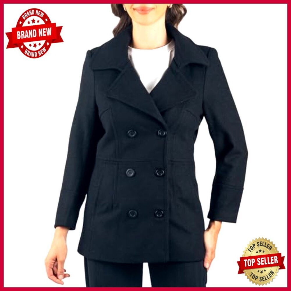 Women's Wool Blend Peacoat Double-Breasted 3/4 Length Overcoat Warm - Picture 2 of 7